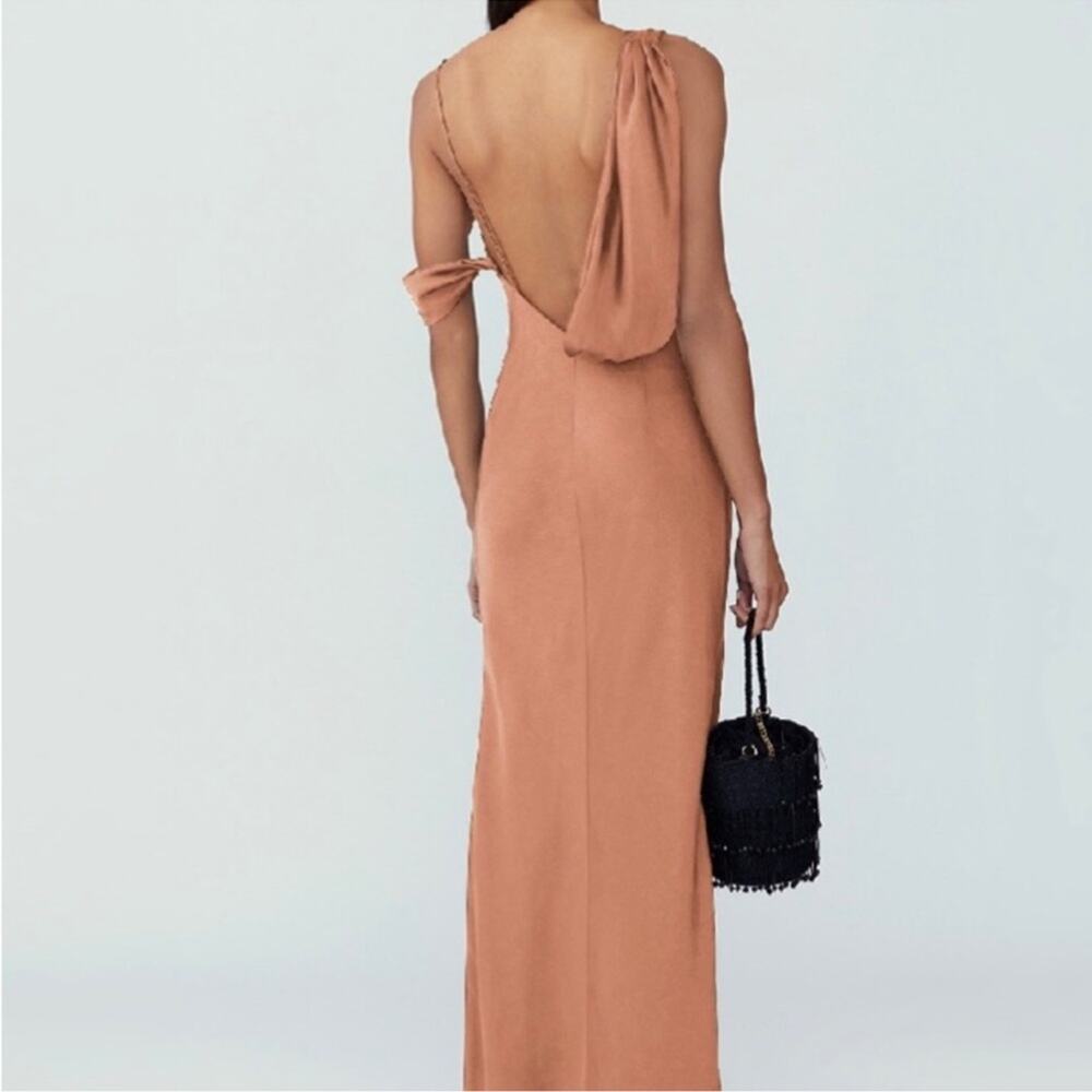 Fame and Partners Francois Bronze Satin Draped Maxi Dress Size 12 NWT - Picture 7 of 14